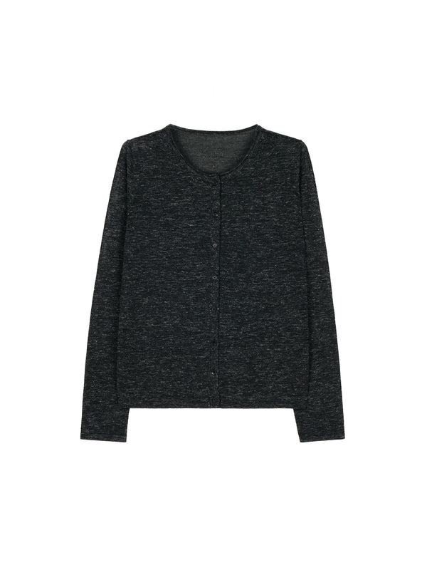 Wool Silk Hemp Knit Cardigan Vest & Tee Set | Horn Buttons | Rolled Edges | Women Knitwear | MRS Studios