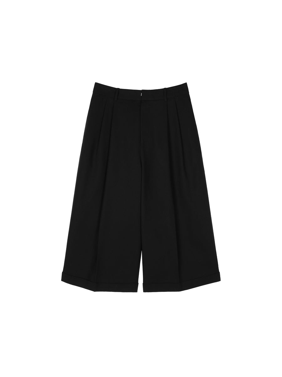 Merino Wool Blend Pleated Wide-Leg Trousers, view 7