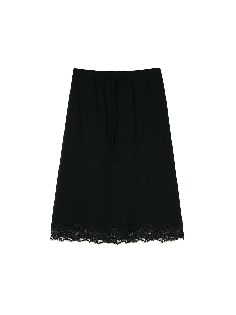 Merino Wool Ponte Lace-Hem Skirt, view 6