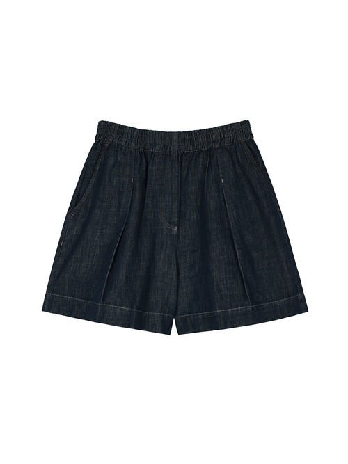 Cotton Denim Shorts | Non-Fade PowerBlue | Elastic Waist A-Line | Women Jeans | MRS Studios