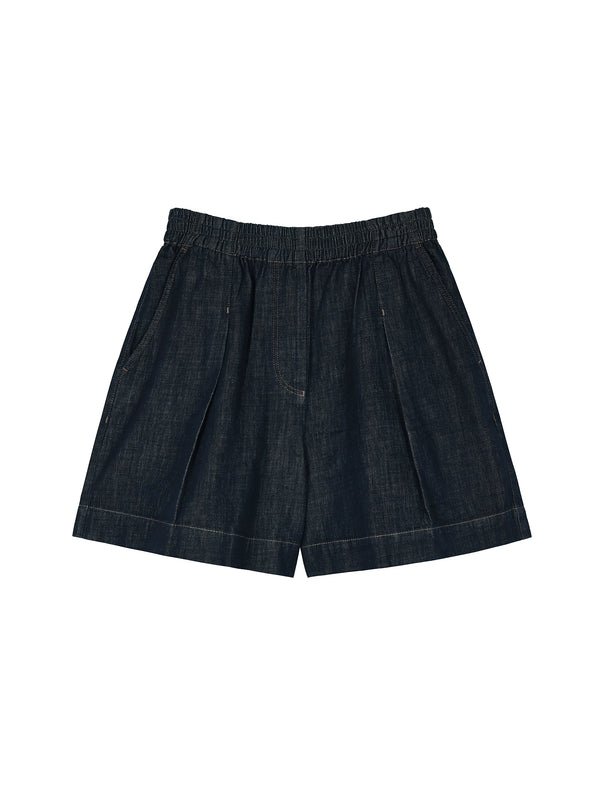 Cotton Denim Shorts | Non-Fade PowerBlue | Elastic Waist A-Line | Women Jeans | MRS Studios