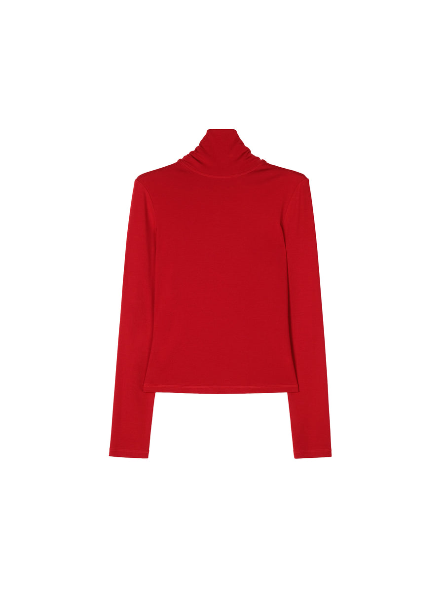 Lyocell Merino Rib Knit Tie-Neck Top, view 8