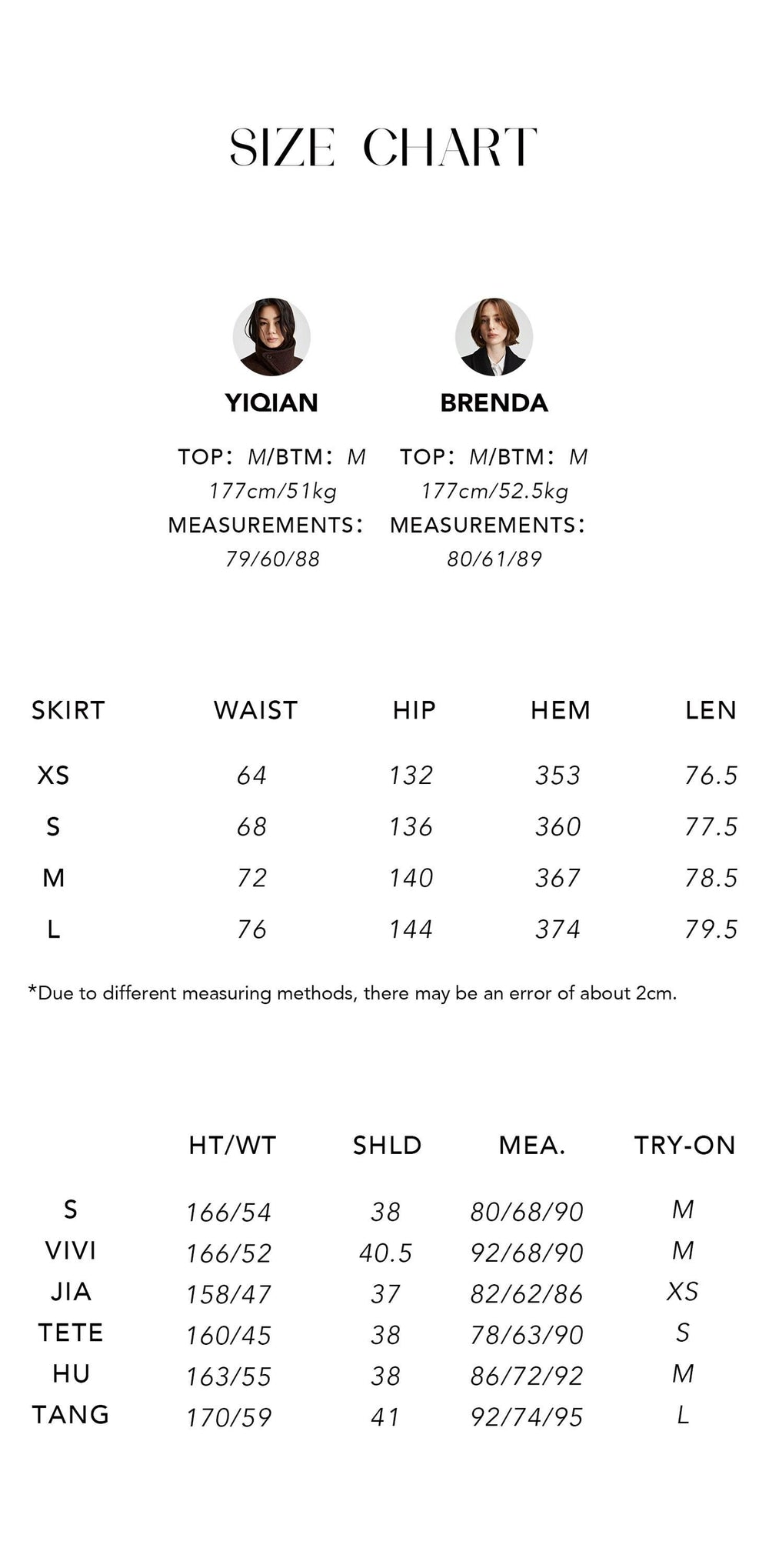 Size chart for Herringbone Wool A-Line Midi Skirt