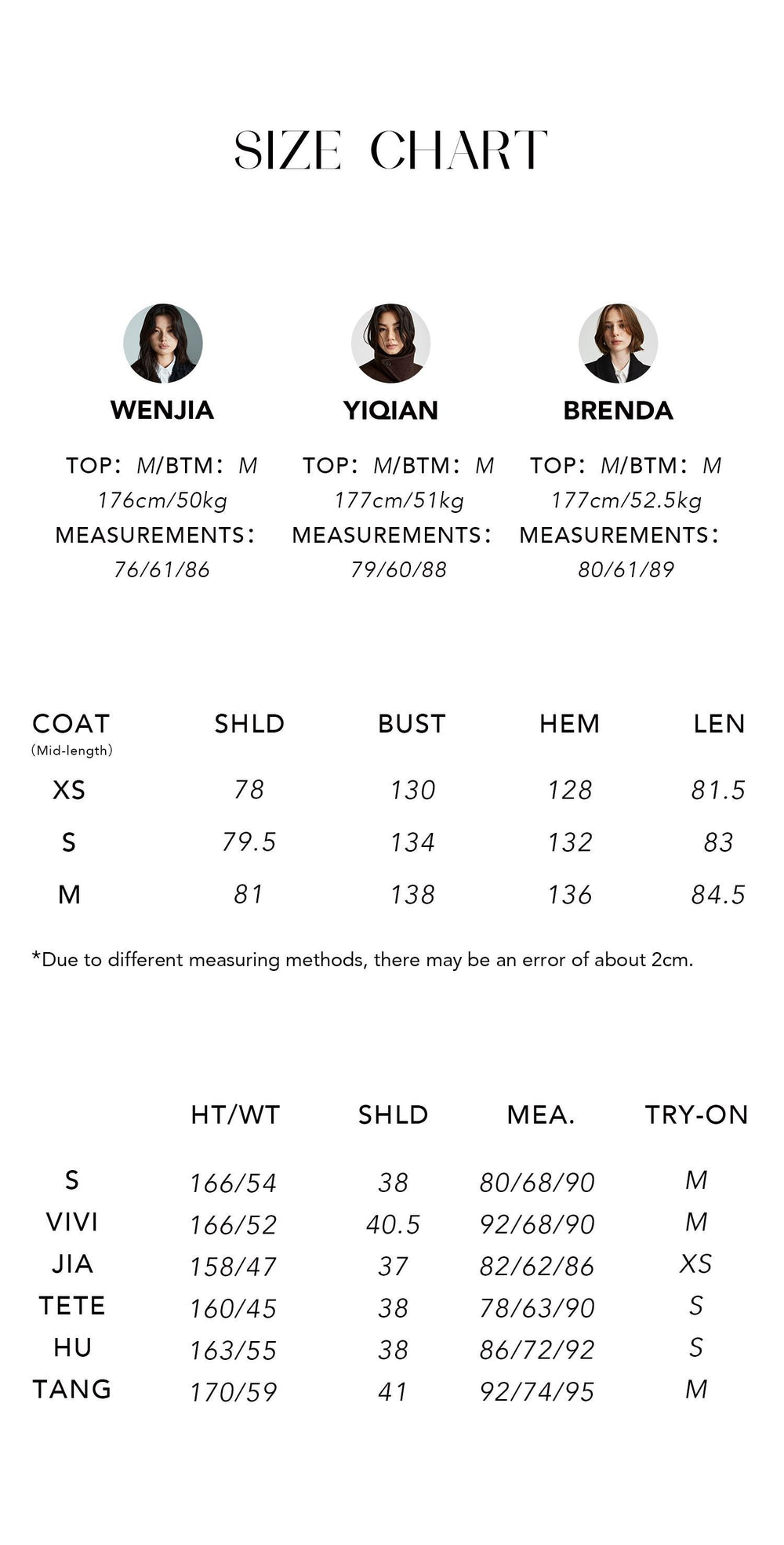 Size chart for Medium Asymmetric Toggle Wool Coat