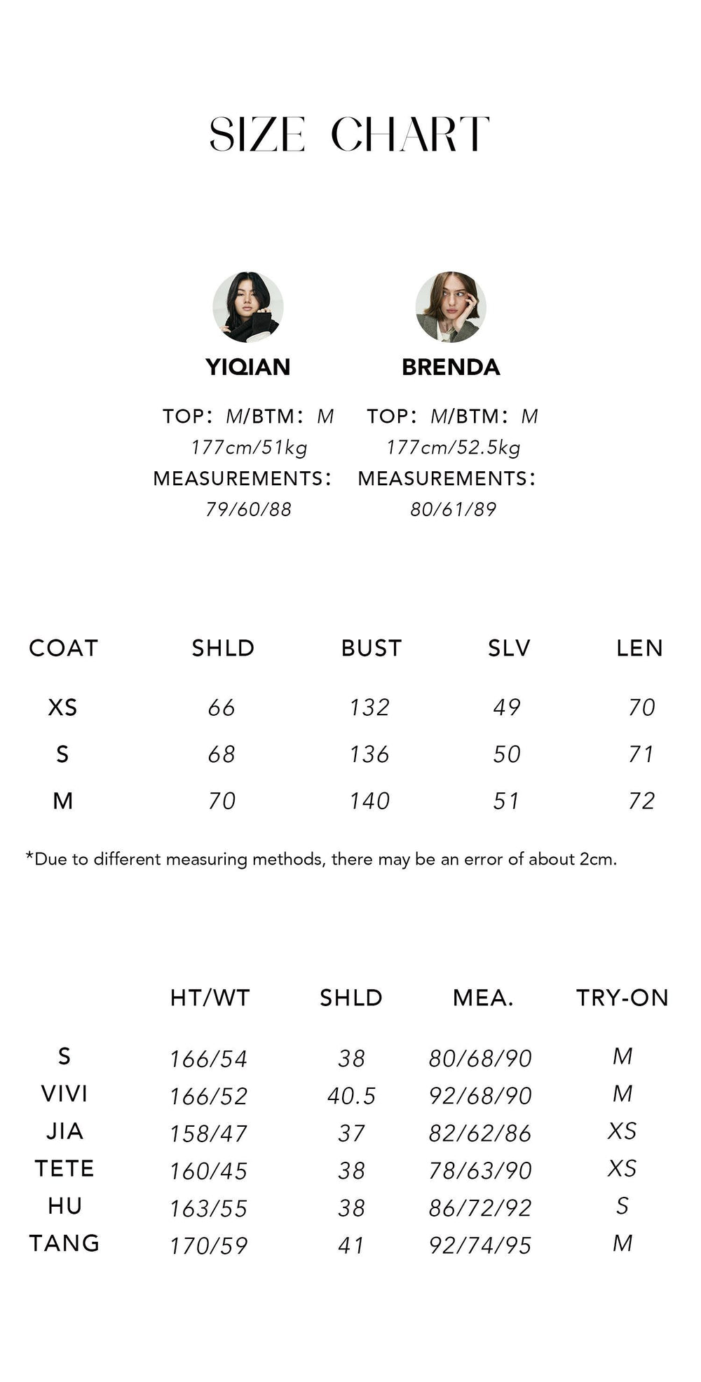 Size chart for Japanese 50D Taftan Quilted Jacket
