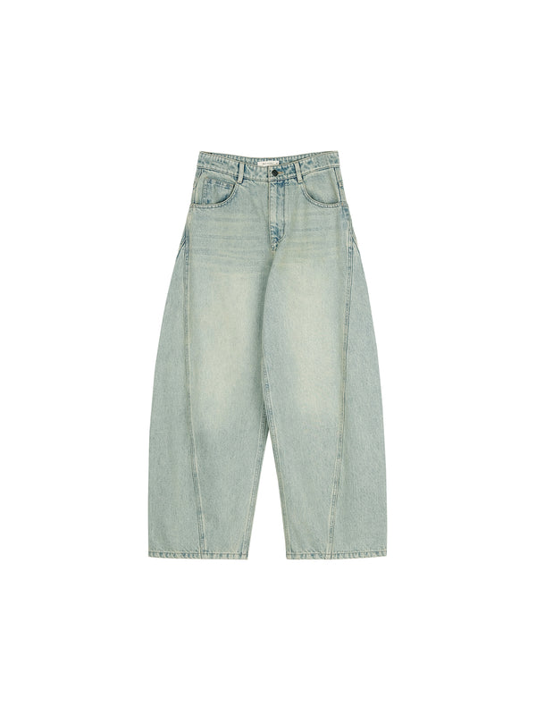 Wide Leg Bossa Cotton Denim Jeans | Vintage Wash with Side Arc Panels | Deconstructed Relaxed Fit | MRS Studios