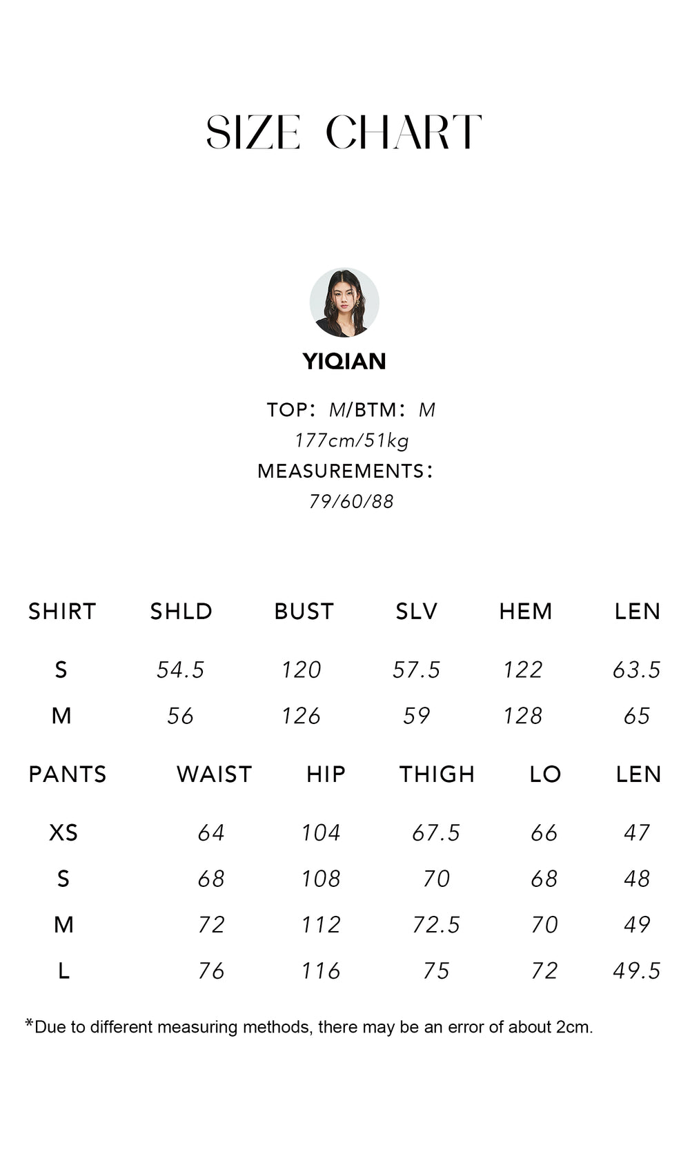 Size chart for Korean Cotton Cuban Collar Shirt & Shorts Set