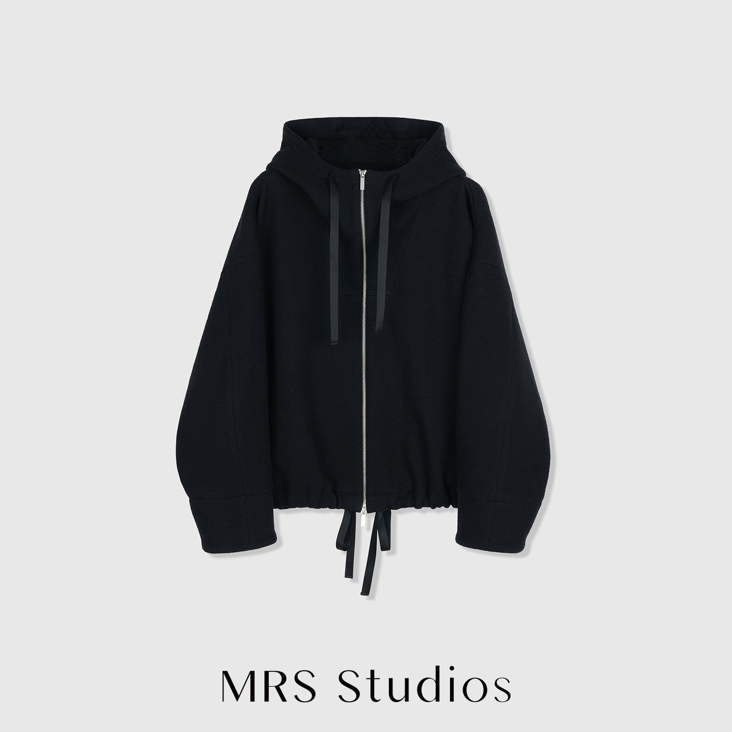 Crinkled Wool–Cotton Zip Hoodie | Relaxed Drop-Shoulder Fit | Women Hoodie | MRS Studios