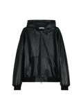 Hooded Vintage Lambskin Leather Jacket | Wool Knit Lining | Relaxed Drop-Shoulder Fit | Women Leather Jacket | MRS Studios