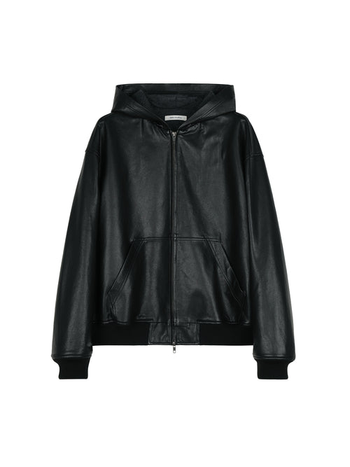 Hooded Vintage Lambskin Leather Jacket | Wool Knit Lining | Relaxed Drop-Shoulder Fit | Women Leather Jacket | MRS Studios