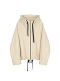 Crinkled Wool–Cotton Zip Hoodie | Relaxed Drop-Shoulder Fit | Women Hoodie | MRS Studios