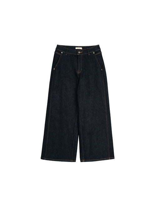 Freecross Deep Indigo Wide-Leg Jeans | Shifted Side Seam | Cropped 9/10 Length | Women Jeans | MRS Studios