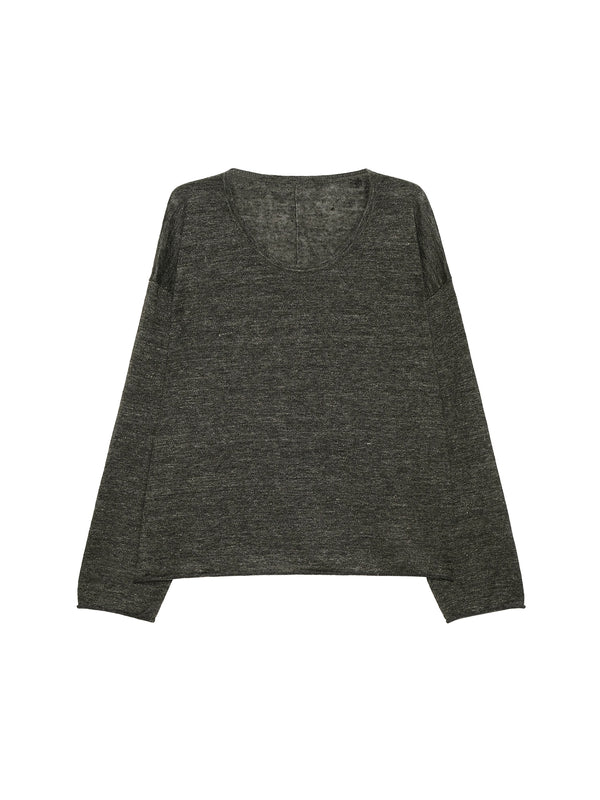 French Linen Yarn Knit Cover-Up | U-Neck Long Sleeve | Rolled Edge Finish | Women Top | MRS Studios