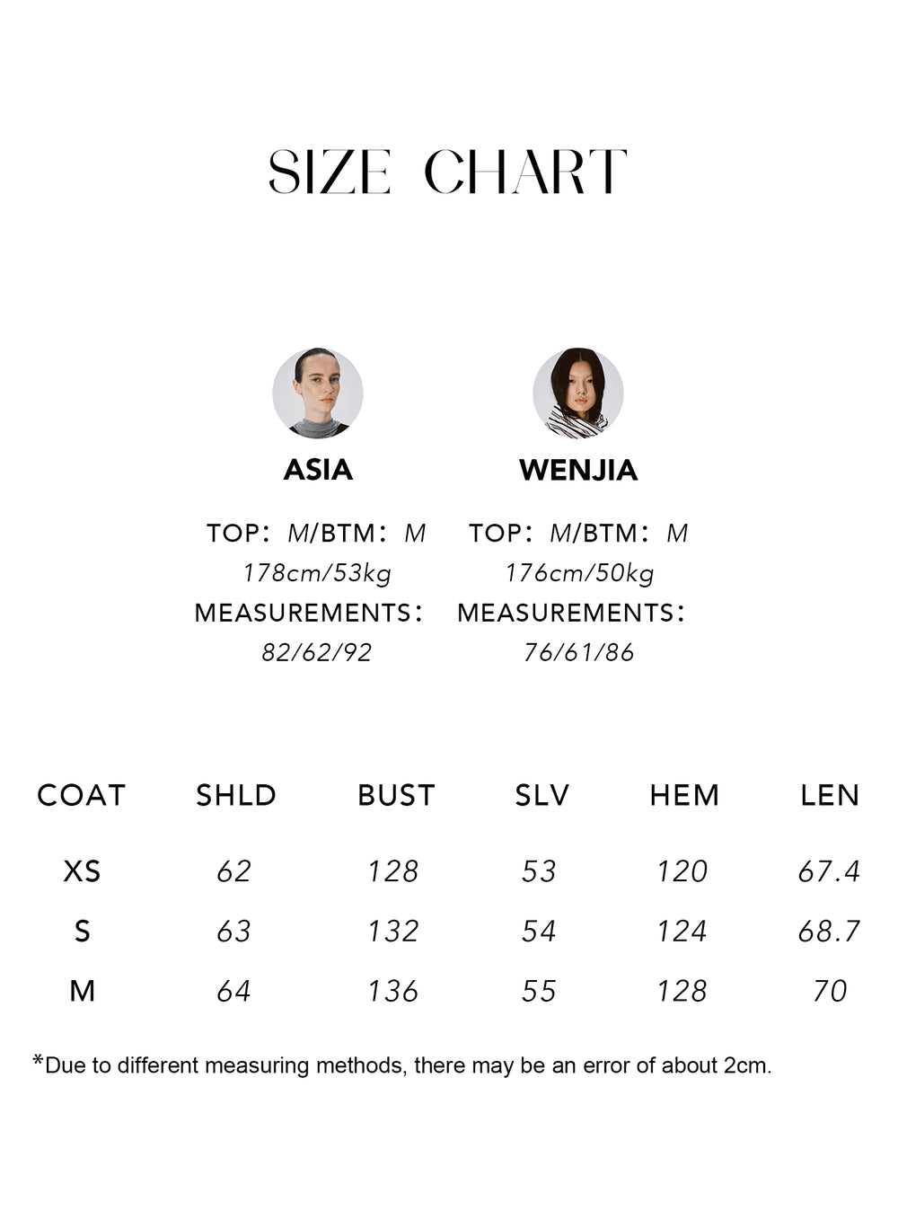 Size chart for Japanese Double-Faced Fleece Hooded Jacket