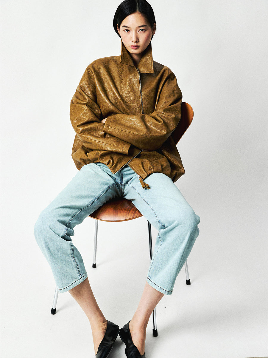 British Lambskin Zip Jacket | Vegetable-Tanned Bubble Leather | Notch Collar | Women Jacket | MRS Studios