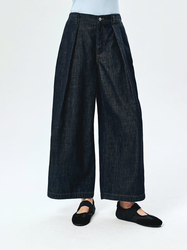 Raw Denim Wide-Leg Jeans | Half-Elastic Waist | Pleated Front | Women Jeans | MRS Studios