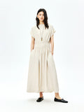 Japanese Acetate Midi Dress | Shirred Elastic Waist | Boat Neckline | Women Dress | MRS Studios