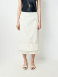 Silk-Sheen Cotton Blend Bud Skirt | Cupro-Panel Raw Edges | Shirred Ruffle Hem | Women Skirt | MRS Studios