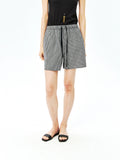 Japanese Cotton Linen Plaid Shorts | Drawstring Elastic Waist | A-Line Wide Leg | Women Bottoms | MRS Studios