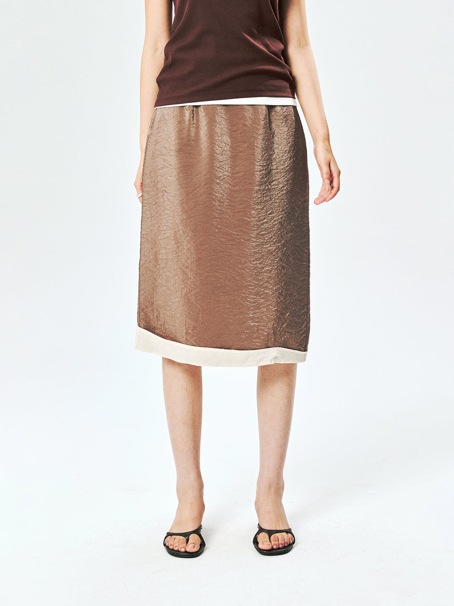 Viscose-Nylon Crepe Skirt | Lustrous Drape | Contrast-Trim Hem with Rear Slit | Women Skirt | MRS Studios