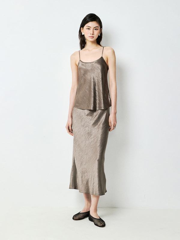 Japanese Acetate Camisole and Fishtail Skirt Set | Pleated Satin Finish | Bias-Cut Drape | Women Set | MRS Studios