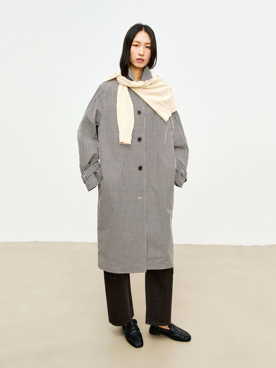 Pima Cotton Single-Breasted Trench Coat | Salt-Shrunk Plaid Texture | Lightweight Spring Layer | Women Coat | MRS Studios