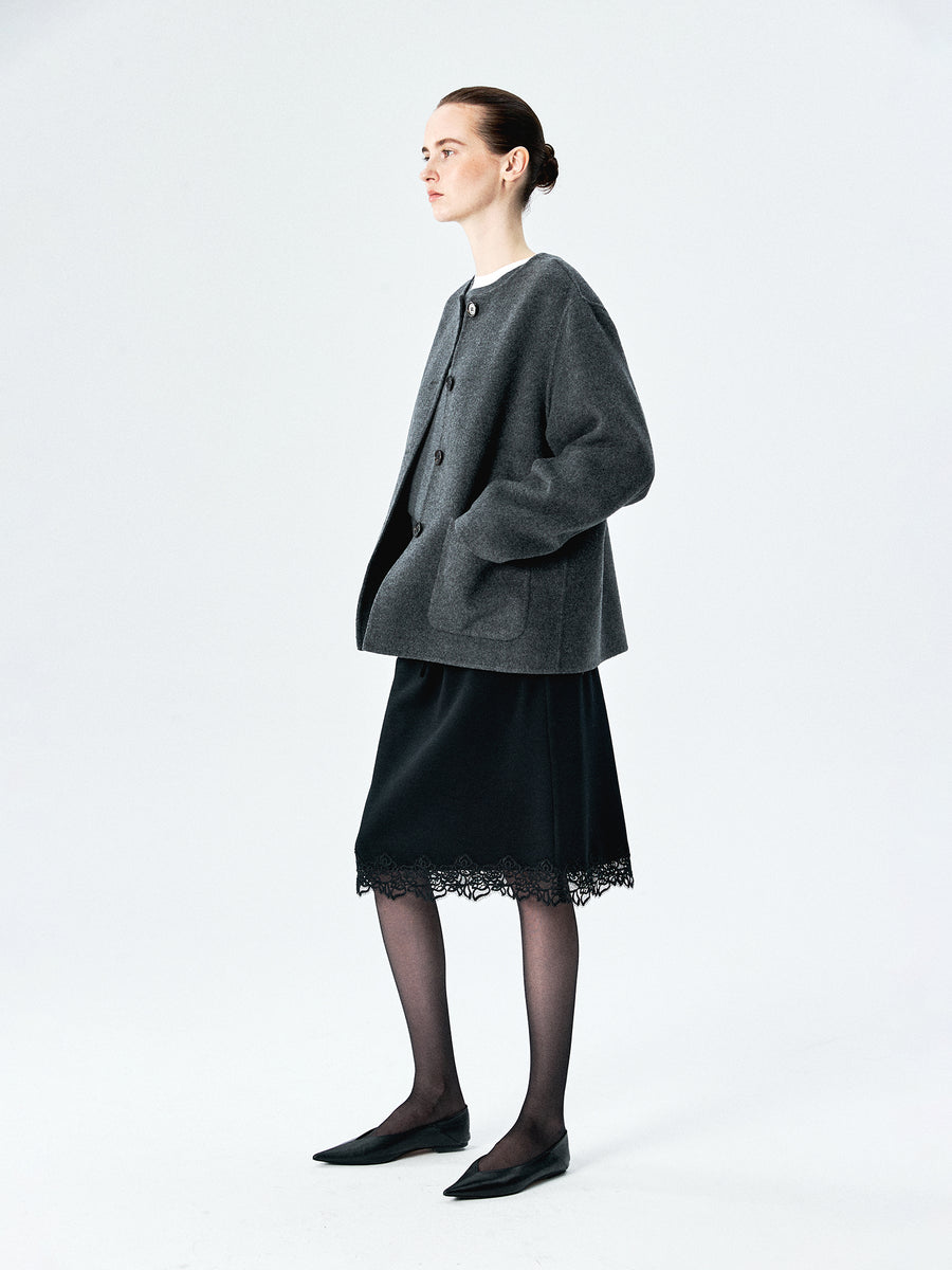 Double-Faced Wool Cashmere Collarless Jacket, view 3