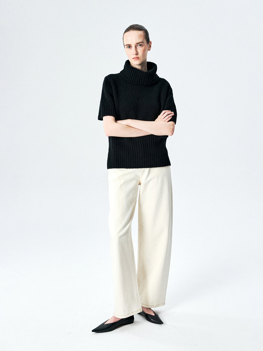 Merino Boucle Short-Sleeve Turtleneck, view 4