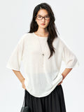 Linen-Cotton Knit Top | Airy Relaxed Fit | Short Sleeve Pullover | Women Knitwear | MRS Studios