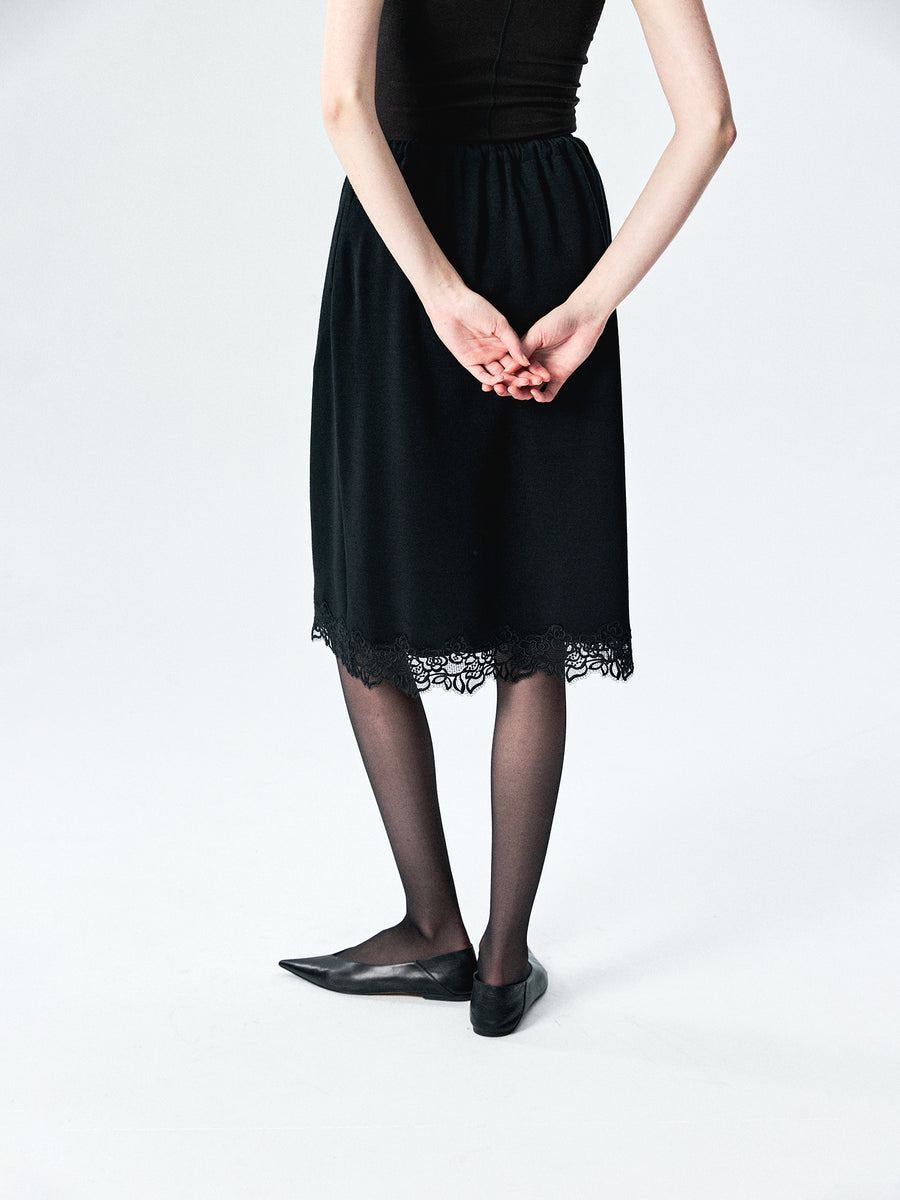 Merino Wool Ponte Lace-Hem Skirt