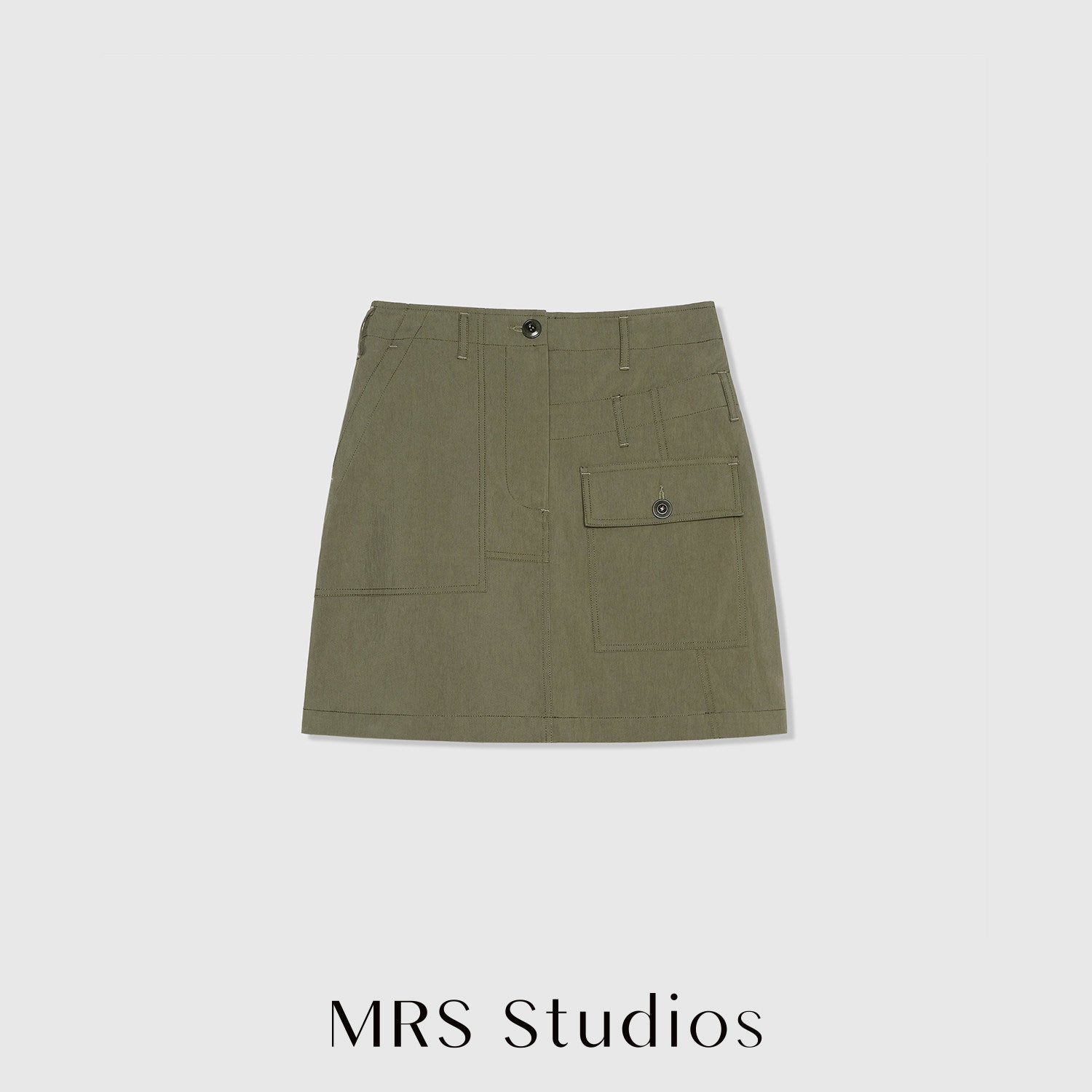 Cotton Nylon Canvas Utility A-Line Skirt | Asymmetric Pocket Design | High-Waist Flattering Cut | Women Skirt | MRS Studios