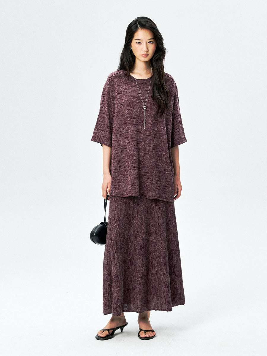 Linen Blend Knit Tee & A-Line Skirt