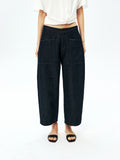 Linen Cotton Denim Cropped Jeans | Twin Patch Pockets | Tapered Cocoon Fit | Women Jeans | MRS Studios