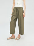 American Pima Salt-Shrunk Wide-Leg Pants | Drawstring Elastic Waist | Cropped Wide-Leg Cut | Women Trousers | MRS Studios