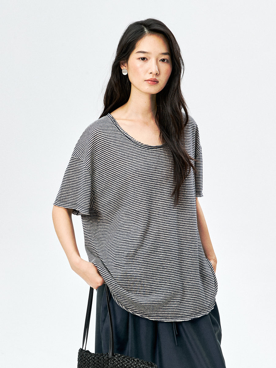French Linen Blend Striped Tee