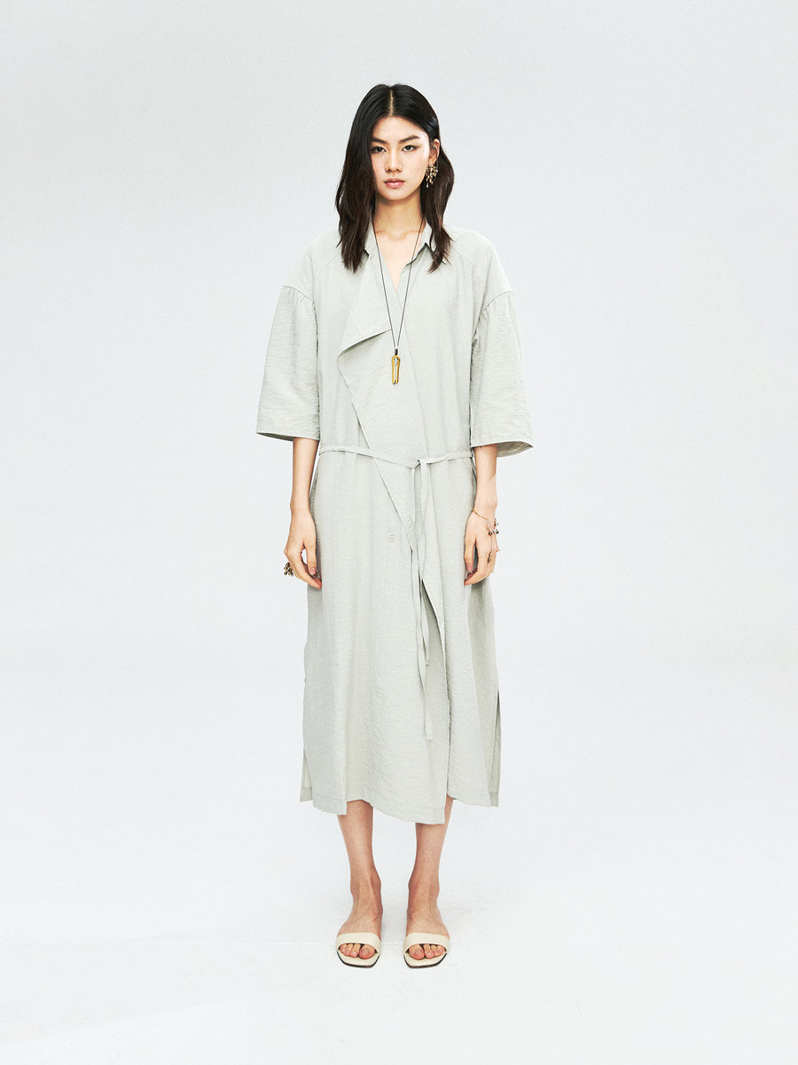Dry Silk Mulberry Silk Shirt Dress | Asymmetric Front Placket | Side Slit and Belt | Women Dress | MRS Studios