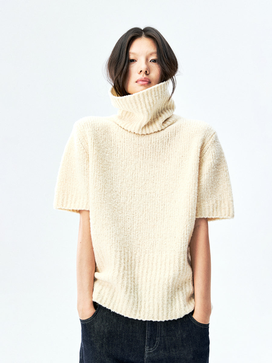 Merino Boucle Short-Sleeve Turtleneck, view 3