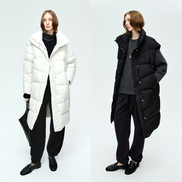 Long Limonta Fabric Down Coat & Vest | Detachable Sleeves | Hungarian White Goose Down | Limonta Nylon | MRS Studios