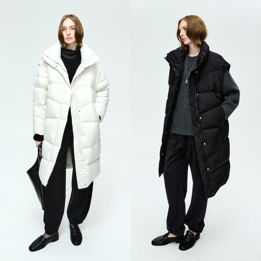 Long Limonta Fabric Down Coat & Vest | Detachable Sleeves | Hungarian White Goose Down | Limonta Nylon | MRS Studios