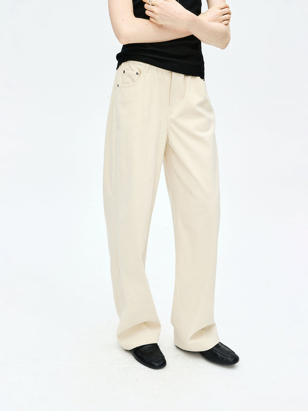 Relaxed Corduroy Long Pants | Elastic Waist Vintage Slimming Silhouette | Women Trousers | MRS Studios