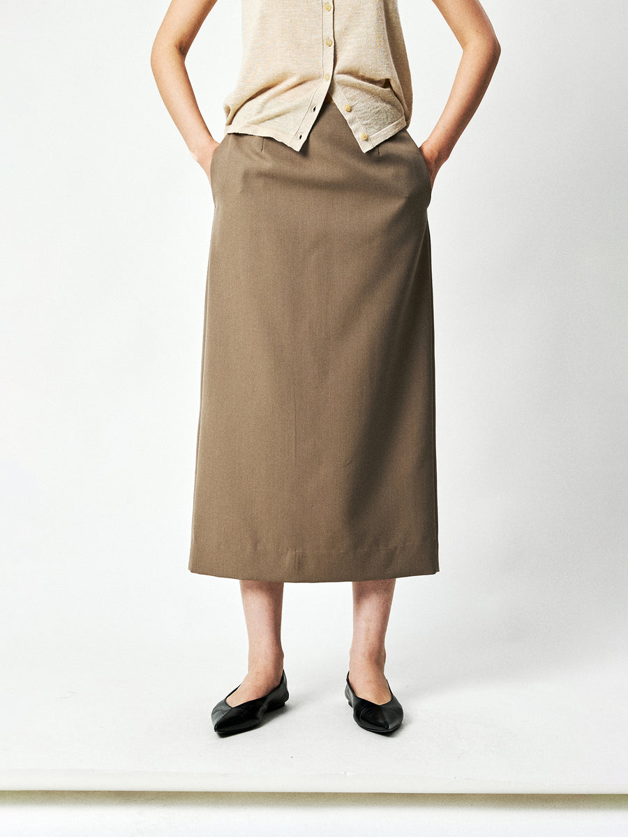 Wool Mulberry Silk Pencil Skirt | High-Waist Straight Cut | Hidden Back Vent | Women Skirt | MRS Studios