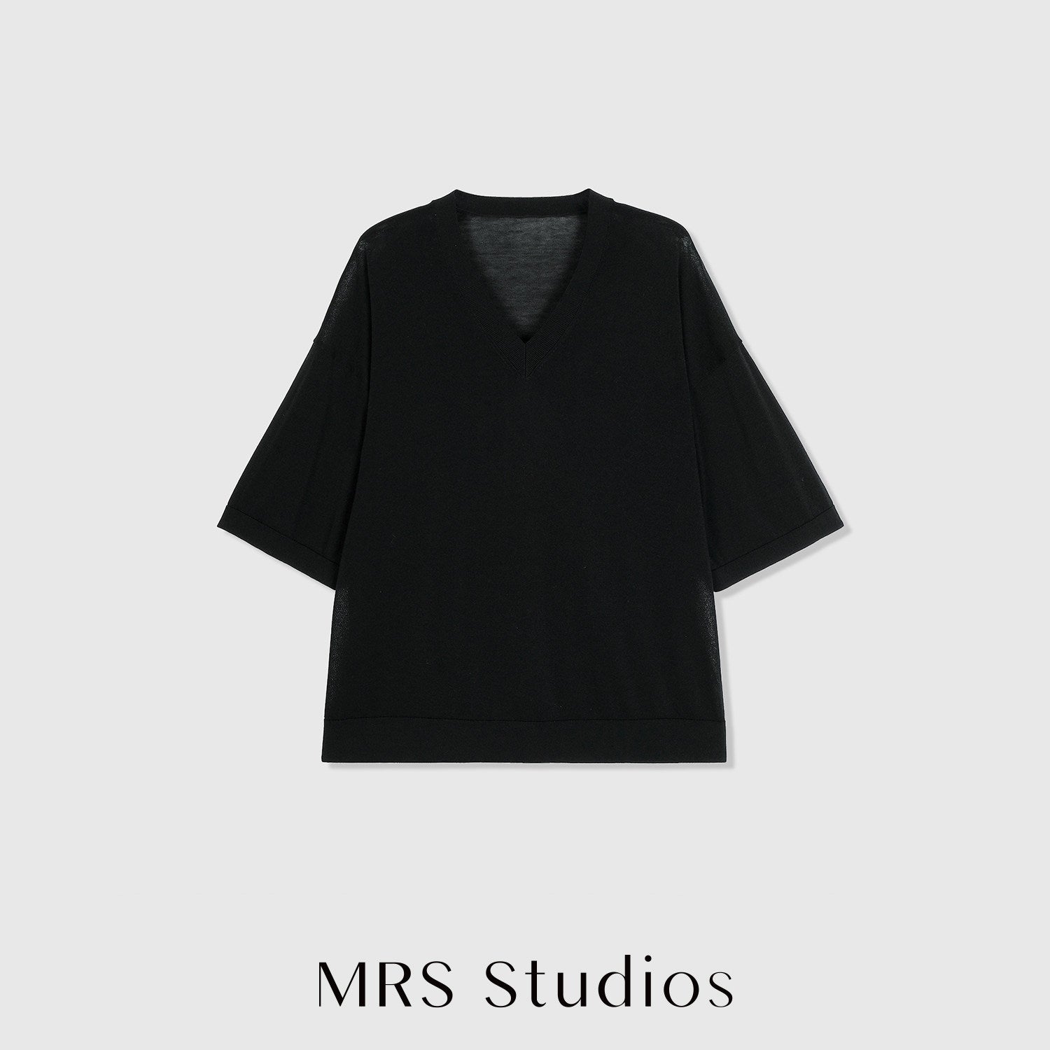 Acetate Cotton V-Neck Knit Top | Relaxed Drop-Shoulder Cut | Ribbed Placket and Cuff | Women Knitwear | MRS Studios