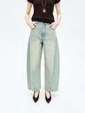 Wide Leg Bossa Cotton Denim Jeans | Vintage Wash with Side Arc Panels | Deconstructed Relaxed Fit | MRS Studios
