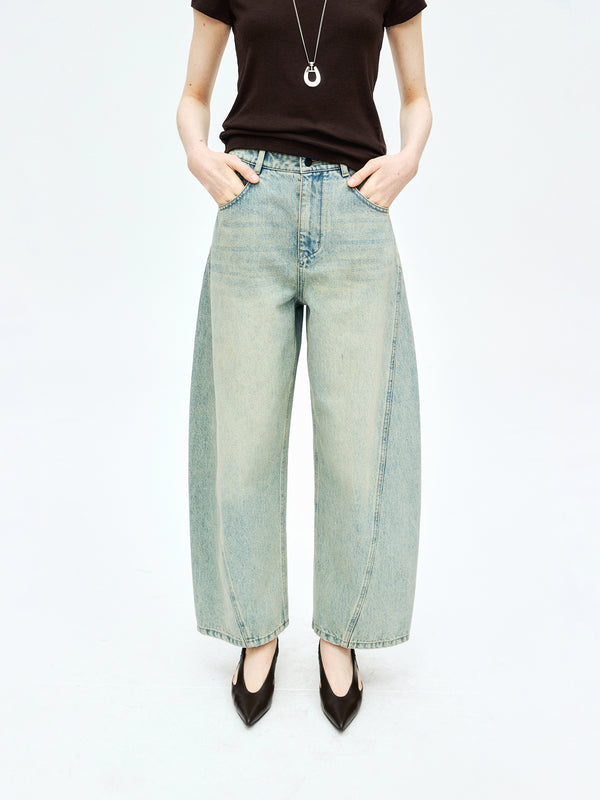 Wide Leg Bossa Cotton Denim Jeans | Vintage Wash with Side Arc Panels | Deconstructed Relaxed Fit | MRS Studios