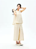 Linen Vest and Culottes Set | Wide-Leg Cropped | Half-Elastic Drawstring Waist | Women Set | MRS Studios