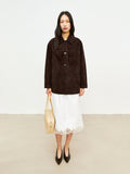 Saudi Suede Sheepskin Jacket | Lapel Collar Single-Breasted | Premium Reversed Leather | Women Jacket | MRS Studios