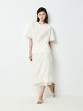Silk-Sheen Cotton Blend Top and Skirt Set | Cupro-Panel Raw Edges | Round-Neck Drop Shoulder | Women Set | MRS Studios