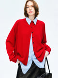 High Neck Wool Cashmere Sweater | Relaxed Faux Cardigan | Special Design | Women Knitwear | MRS Studios
