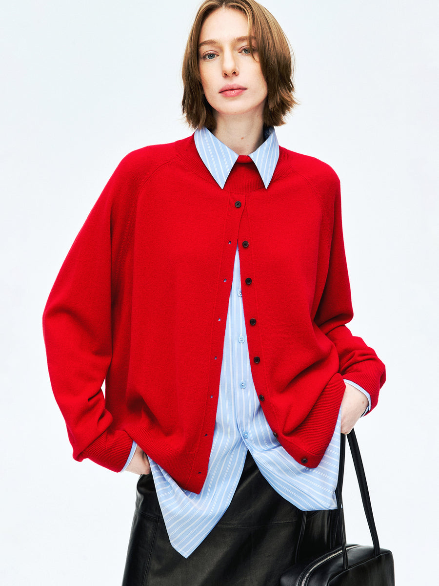 High Neck Wool Cashmere Sweater | Relaxed Faux Cardigan | Special Design | Women Knitwear | MRS Studios