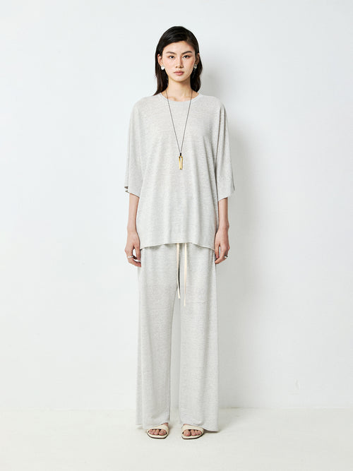French Linen Knit Cardigan and Pants Set | Two-Tone Melange Yarn | Relaxed Lounge Fit | Women Set | MRS Studios